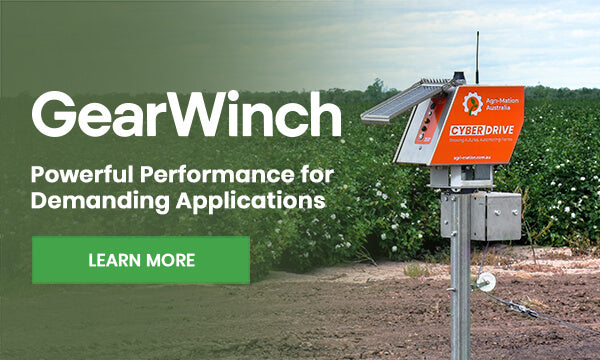 GearWinch - High-Torque Cable Winch for Large Irrigation Gate Robust, high-torque cable winch systemDesigned for controlling large irrigation gates in Australian broadacre farming.Built with full stainless steel construction.Delivers reliable performance in demanding irrigation environments.